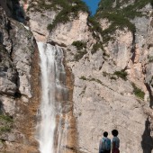 Waterfall and hiking in the Dolomites