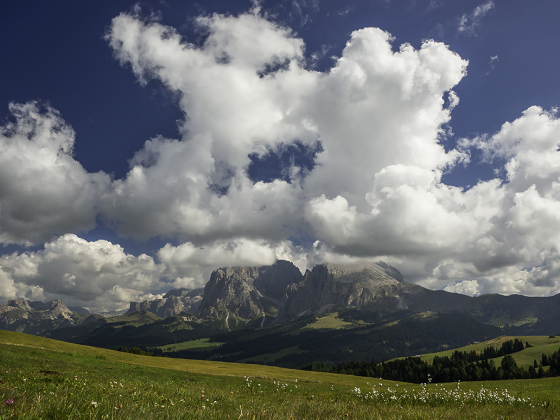 Sassolungo and Sassopiatto Mountains in the Dolomites