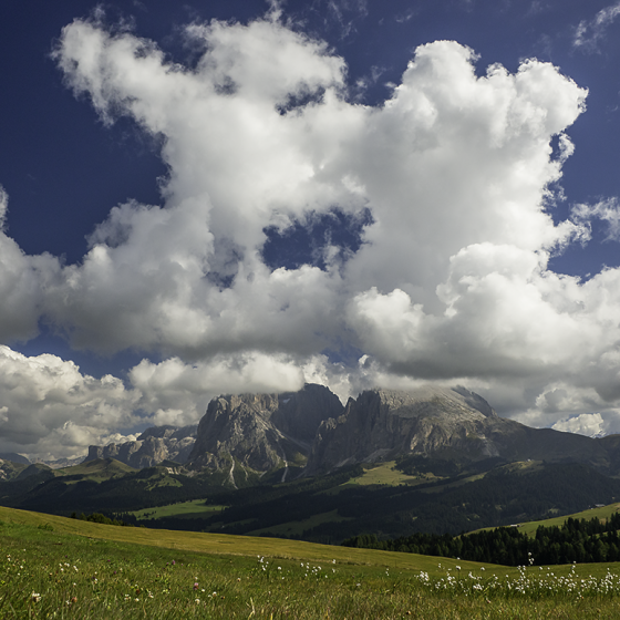 Sassolungo and Sassopiatto Mountains in the Dolomites