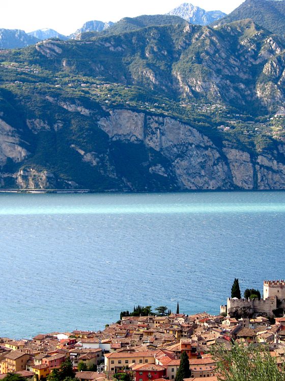 Lake Garda seen from above Malcesine, over the Scaliger Castle.