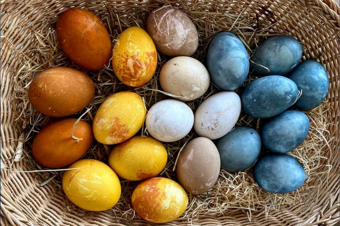 Naturally dyed Easter eggs in the Dolomite Mountains, Italy.